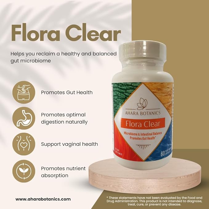 Flora Clear - Enzyme &amp Probiotic Blend for Gut Health Yeast Control &amp Immune Support with Bacillus Coagulans &amp Chitosanase - 60 Capsules