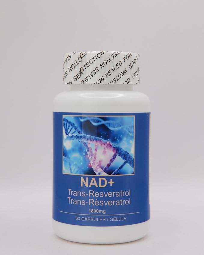 NAD + with Trans-Resveratrol – 1800mg High Potency Supplement – 60 Capsules – NAD+ 1200mg TMG 200mg Trans-Resveratrol 200mg – Vegan Non-GMO