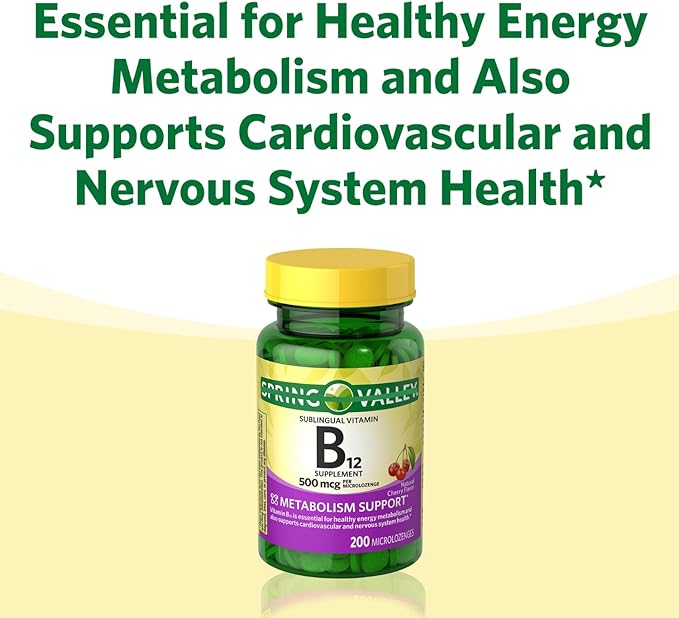 Sublingual B12 500 mcg- Spriing Vallley 500 mg Cherry Flavor - Spriing Valey Sublingual Vitamin B12 Microlozenges 500 Mcg 200 ct (Pack of 2)
