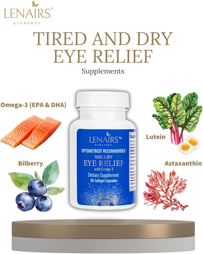 Tired &amp Dry Eye Relief: Digital Screens Eye Strain from with Omega 3 EPA &amp DHA Bilberry Lutein Astaxanthin Essential Nutrients for Eye Health Gluten Free