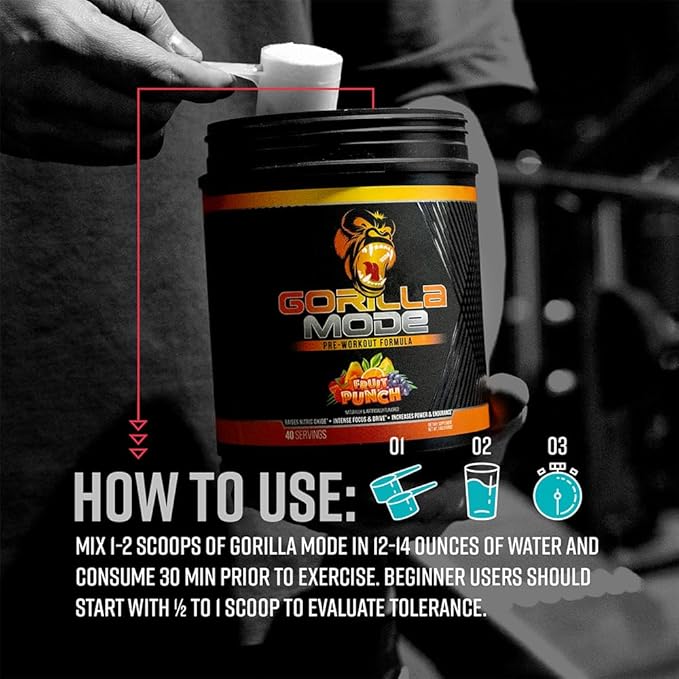 Gorilla Mind Pre Workout (Cherry) + Creatine (100 Serv.) - Comprehensive Stack for Improved Strength Power Output and Muscle Size