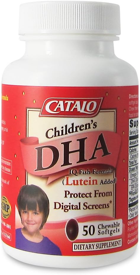 CATALO Children’s DHA IQ Formula with Lutein from Marigold Extract - Omega 3 for Kids Yummy Strawberry Flavored Chewable Softgels with 200 mg of DHA and 42 mg of EPA - Made in USA