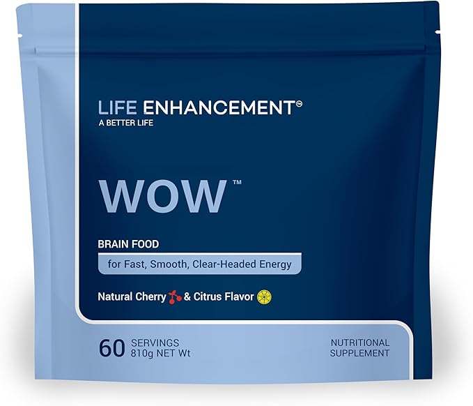 Life Enhancement Wow Drink Powder with B12 Niacin Caffeine Taurine Phenylalanine Vitamin C &amp More Multivitamin - Anti Aging Powder with Low-Calorie Brain Boost - 60 Servings