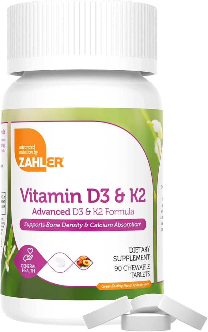 Zahler - Vitamin D3 &amp K2 Chewable Supplement (90 Count) - Certified Kosher K2 D3 Vitamin 5000 IU Delicious Chew Tablet - Vitamin D &amp K2 for Calcium Absorption Bone Density &amp Immune Suppor