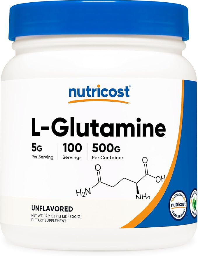 Nutricost L-Glutamine Powder (500 Grams) Unflavored - Gluten Free &amp Non-GMO 100 Servings
