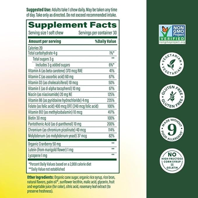 MegaFood Multivitamin for Women One Daily Multivitamins Soft Chews with Folate Methylated B12 Vitamin B6 Biotin Vitamin D3 C &amp A - Mixed Berry Flavor - Vegetarian Non-GMO - 30 Chews