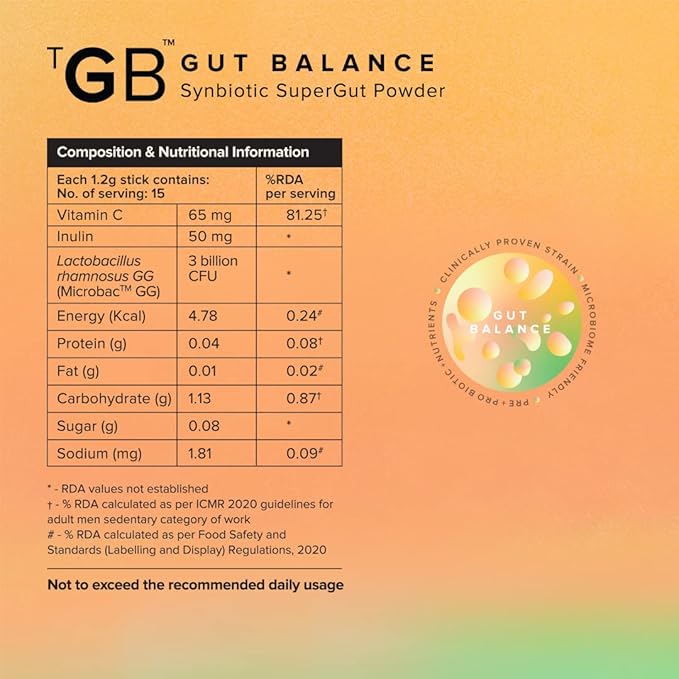 The Good Bug Gut Balance Stick for Gut Health Strong Digestion &amp Immunity | Probiotics + Inulin + Vitamin C | for Men &amp Women | 3Bn CFU of Clinically Proven Strains | 90 Days Pack