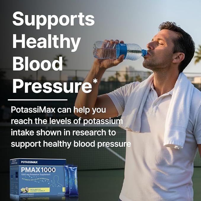 PMAX1000 High Dose Pure Potassium Electrolyte Supplement Powder 1000mg 4-Type Potassium Blend-Citrate Gluconate BicarbonateChloride Supports Healthy Blood Pressure Heart Kidneys Bones Muscles
