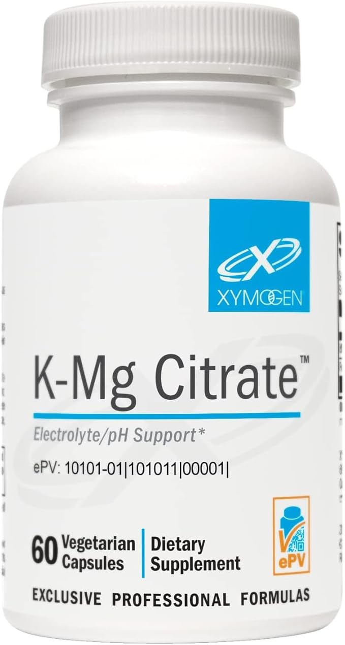 XYMOGEN K-Mg Citrate - Potassium &amp Magnesium Citrate - Electrolyte Muscle &amp Nerve Function Support - Vegan Gluten-Free &amp Non-GMO - 60 Capsules