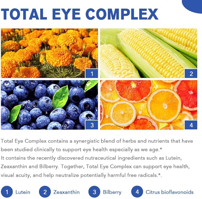 TheraSuva Total Eye Complex - Lutein + Bilberry + Zeaxanthin + Citrus Bioflavonoids - Ultra Vision Support Supplement for Healthy Eyes 2 Month Supply 120 Softgels