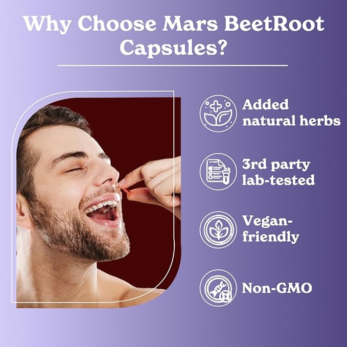 Mars Beetroot Capsules with L-Arginine Garlic Pomegranate &amp Blueberry Nitric Oxide Booster Supplement 60 Capsules