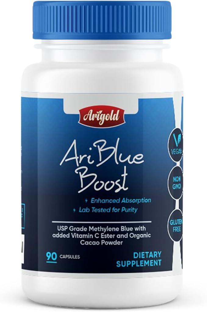 Methylene Blue Capsules 24mg - 99.99% Pharmaceutical Grade Purity - 90 Count - with Vitamin C Ester &amp Organic Cacao for Maximum Absorption - Nootropic Brain Supplement - Vegan Non-GMO Made in US