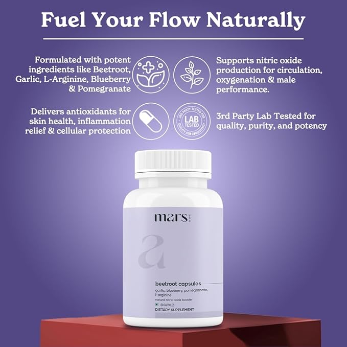 Mars Beetroot Capsules with L-Arginine Garlic Pomegranate &amp Blueberry Nitric Oxide Booster Supplement 60 Capsules