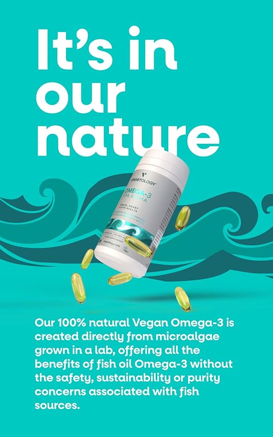 Vegan Omega 3 Supplement – EPA DHA Supplements &amp Vitamin D3 – Algae Omega 3 Vegan Supplements for Brain Eye &amp Heart Health – for Kids &amp Adults (180 Capsules)