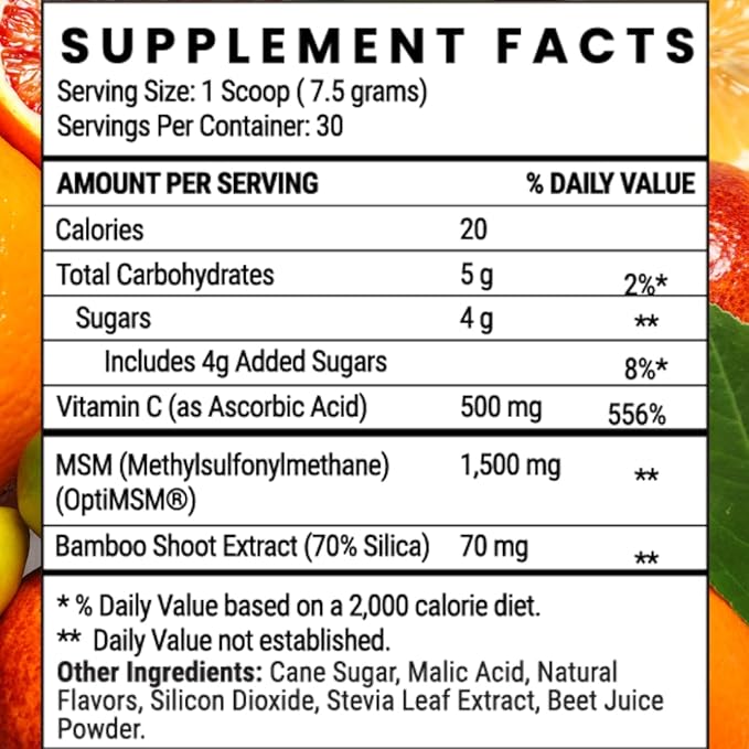 Twig &amp Leaf MSM + Vitamin C Powder – MSM Powder for Hair Growth Nails &amp Joint Support – MSM Powder Supplement - Non-GMO Gluten Free – 30 Servings - 7.9 oz