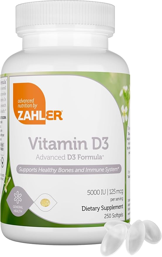 Zahler - Advanced Vitamin D3 5000 IU Softgels (250 Count) Kosher Vegetarian Friendly Vitamin D for Immune Support Bone Teeth &amp Muscle Health - Daily D3 Vitamin Supplement for Adults - Easy Swall
