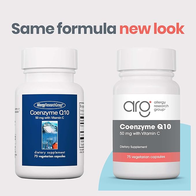 Allergy Research Group Coenzyme Q10 - Delivers 50 mg CoQ10 with Vitamin C - Supports Cellular Energy Production Antioxidant Activity &amp Heart Wellness - 37 Servings - 75 Vegetarian Capsules