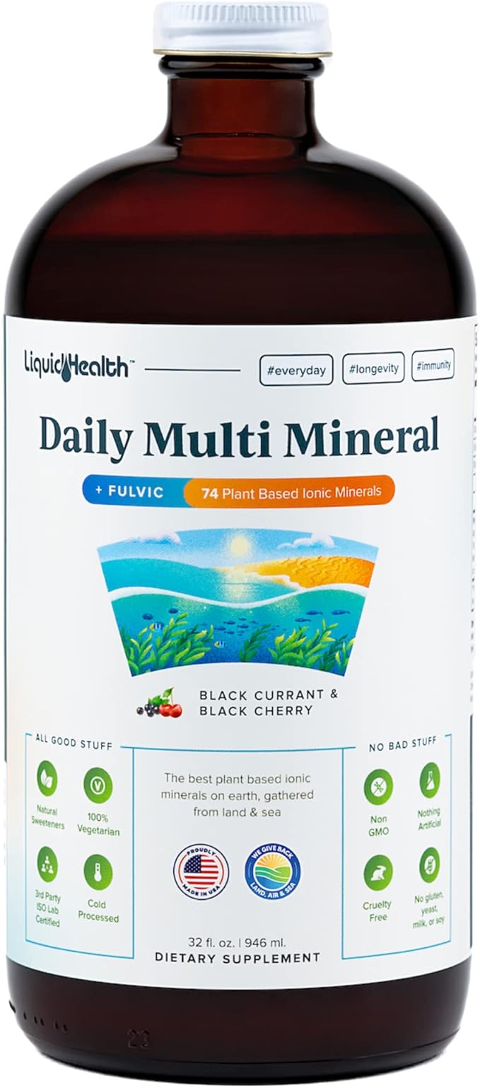 LIQUIDHEALTH Daily Multi Mineral Liquid Supplement with Fulvic Acid Plant Based Ionic Aquamin Sea Trace Ocean Minerals - Immune Support Energy Gut Health Detox - Made in USA Vegetarian (32 oz)