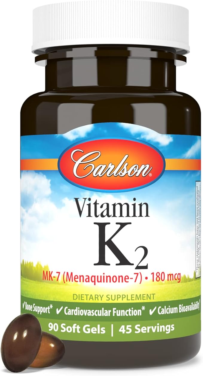 Carlson - Vitamin K2 MK-7 (Menaquinone) 180 mcg Bone Support Calcium Bioavailability K2 Vitamin Vitamin K-2 90 Softgels