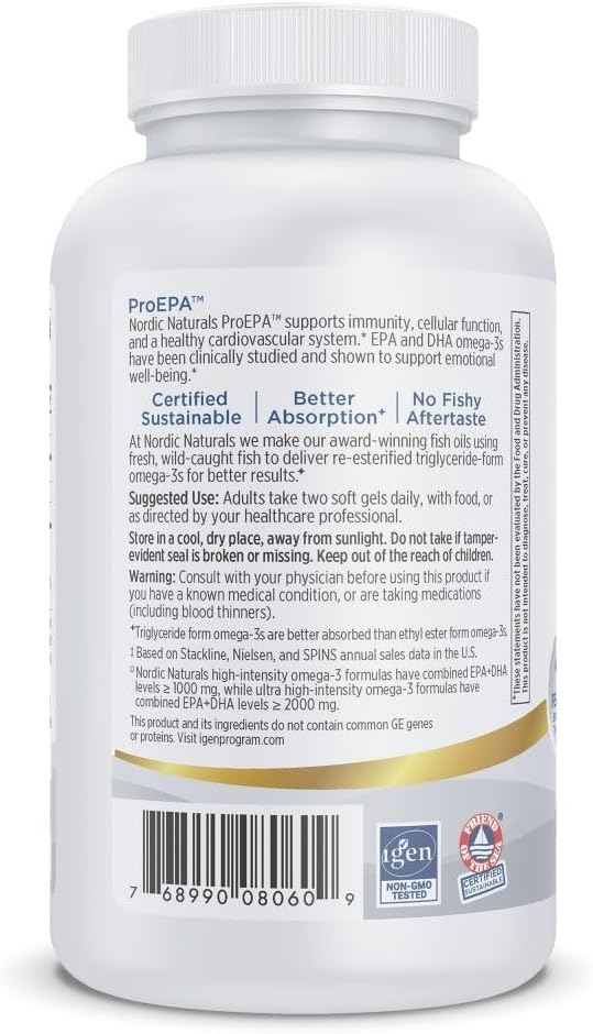 Nordic Naturals ProEPA Lemon - 120 Soft Gels - 1210 mg Omega-3 - High-Intensity EPA Formula for Healthy Mood Heart Health &amp Cellular Function - Non-GMO - 60 Servings