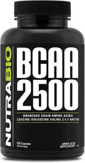 NutraBio – BCAA 2500 – Branched Chain Amino Acids – Support New Muscle Growth and Prevent Muscle Breakdown – 250 Capsules