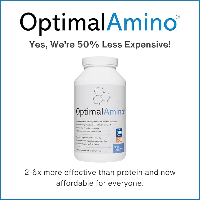 OptimalAmino Tablets Fitness Bundle (600 Count) | 99% Utilized Essential Amino Acids (EAA) Supplement | Increase Muscle Recovery BCAA Protein Pre/Post Workout NSF Certified for Sport® Certified