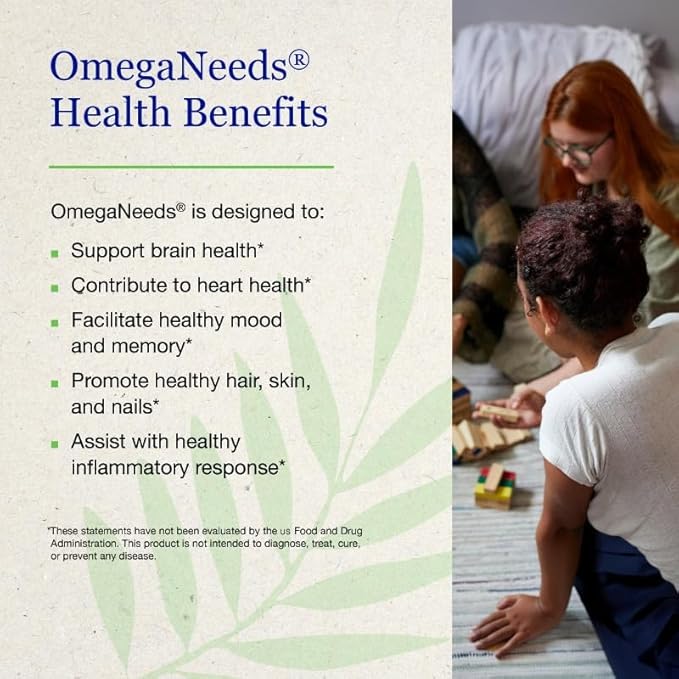 OmegaNeeds Omega-3 Fish Oil Supplement – 1000mg EPA &amp DHA Per Serving – Supports Brain Eye and Heart Health – Burpless Ultra-Pure Easy-to-Swallow Softgels – 60 Capsules