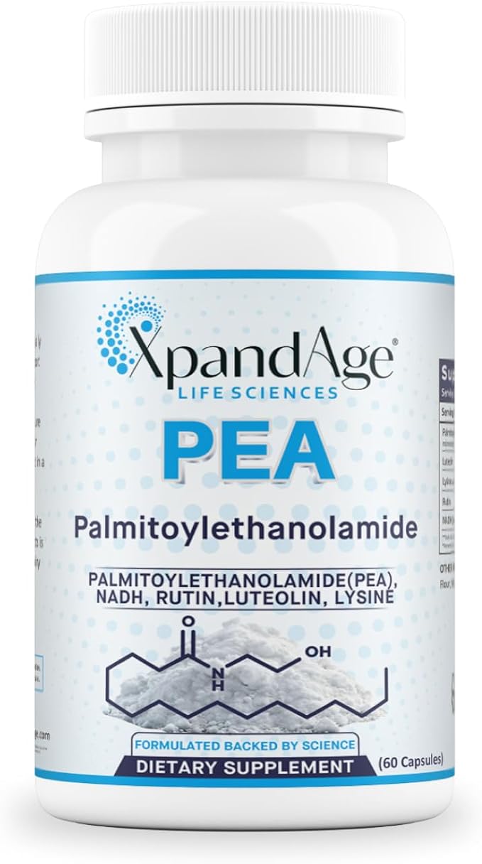Palmitoylethanolamide(micronized Pea) with LuteolinNadhRutin and Lysine for ImmunityNervous* System* Support and Overall Wellness.60 Vegetable Capsules Made in USA.