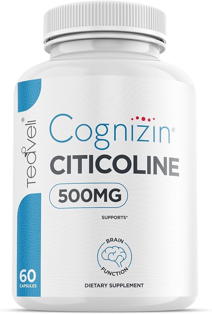 Teaveli Cognizin Citicoline- 500mg CDP Choline Capsules- Clinically Studied Brain Supplement to Support Clarity Concentration and Memory – Most Bioavailable Form of Choline Supplements - 60 Servings