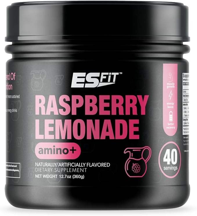 Amino+ Powder - Pre and Post Workout with Caffeine + Green Tea Extract - BCAA Amino Acids Zero Sugar Low Calorie Superior Taste 40 Servings (Raspberry Lemonade)