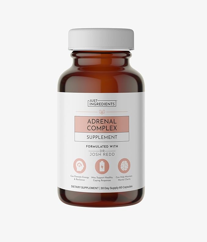 JUST INGREDIENTS Adrenal Support Complex with Ashwagandha Rhodiola and Panax Ginseng - Capsules