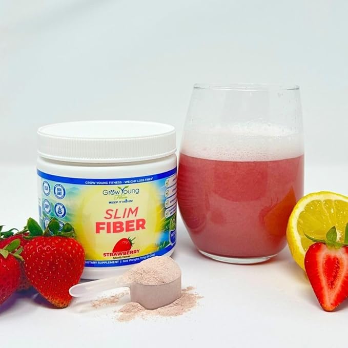 Grow Young Fitness Slim Fiber Supplement - Strawberry Fiber Powder for Digestive Support and Managing Cravings (1 Container 30 Servings)