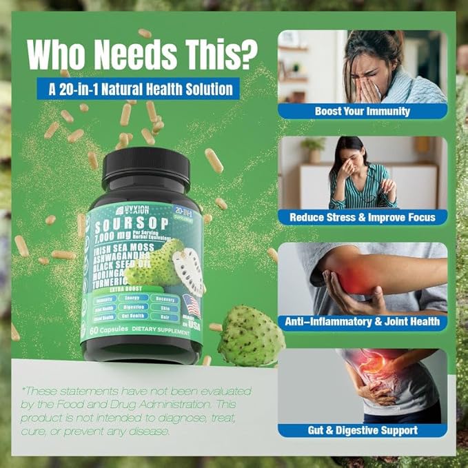 Vyxion Soursop Bitters Bundle Liquid &amp Capsule Sea Moss Moringa Turmeric Black Seed Oil Oregano Ashwagandha | Herbal Extracts for Overall Health-Enhancing | Vegan Non-GMO