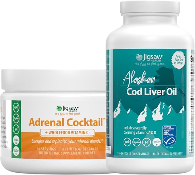 Jigsaw Health Bundle | Adrenal Cocktail 60 Servings (Jar) and Alaskan Cod Liver Oil 180 Softgels
