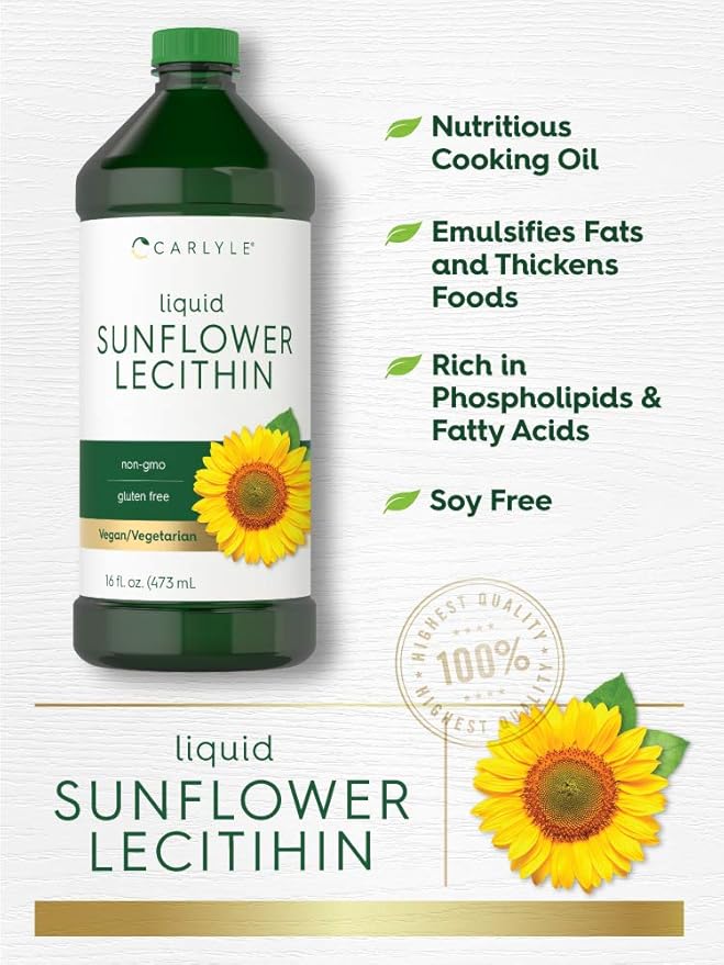 Carlyle Sunflower Lecithin Liquid | 16 oz | 2 Pack | Vegan Vegetarian Non-GMO Soy Free Gluten Free