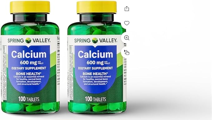 Spring Valley Calcium Bone Health Dietary Supplement Tablets 600 mg 100 Count (Pack of 2)