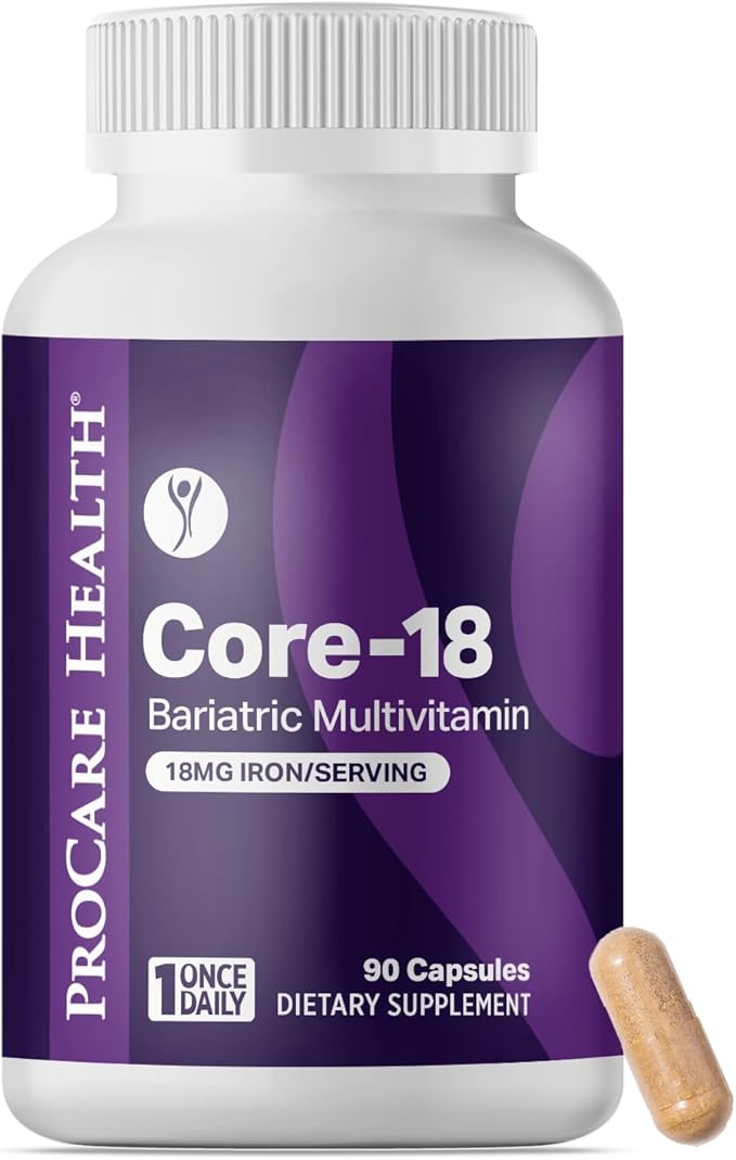 ProCare Health Bariatric Multivitamin with 18mg Iron (3 Month Supply) Post-Op Vitamins Bariatric Surgery Patients Supports Recovery (90 Easy to Swallow Capsules)