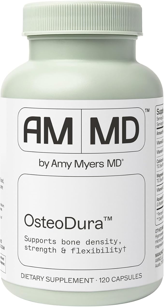 Amy Myers MD OsteoDura - Bone Growth &amp Flexibility Support Supplement - Calcium with Sea Minerals &amp Vitamin K2 - Bone Health Formula - 120 Capsules (60 Servings)