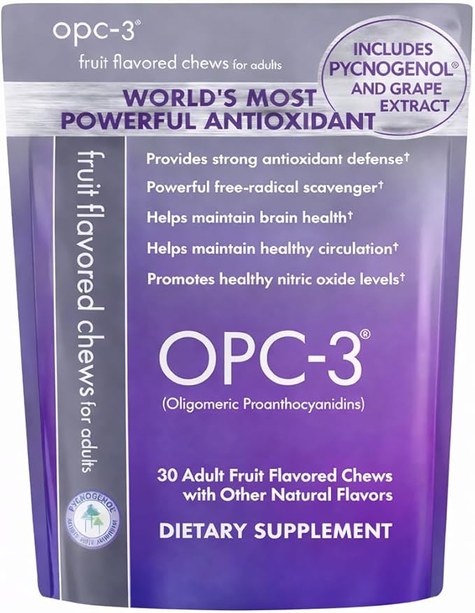 Isotonix OPC-3 Antioxidant Chews | Circulation Vision &amp Skin Support | Grape Seed Red Wine Pine Bark (Pycnogenol®) Bilberry &amp Citrus Bioflavonoids | Chewable Antioxidant Supplement - 30 Co