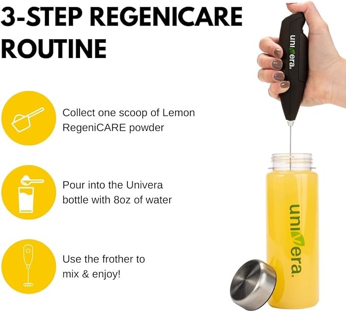 Univera RegeniCARE Gift Set with Bottle and Frother – Joint Support with Glucosamine Univestin MSM Chondroitin – 30 Servings Lemon