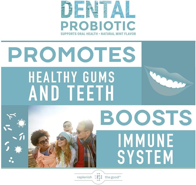 Dental Oral Probiotic 60 Chewable Tablets - Supplements w/BLIS K12 &amp M18 - Bad Breath Treatment for Adults - Boosts Oral Health - Fights Halitosis Tooth Decay Strep Throat (Mint Flavor)