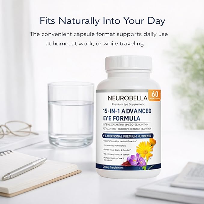 Neurobella Eye Formula 15 in 1 Daily Eye Wellness Supplement with Lutein Zeaxanthin Bilberry &amp Vitamins Clean Capsule Formula for Adult Wellness Routine (1)
