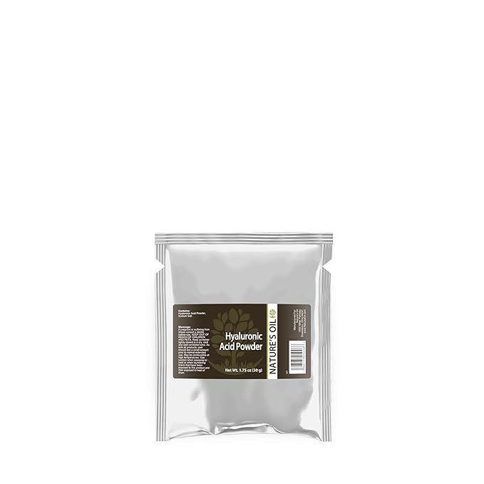 Nature's Oil Hyaluronic Acid Powder (Sodium Hyaluronate) 0.8-1.2M Da - High Molecular Weight Pure Cosmetic Grade for DIY Serums Moisturizers Creams - Fine White Powder (50g)