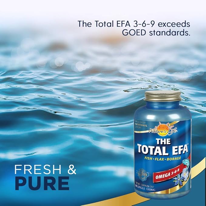 Nature's Life The Total EFA Fish Oil w/Organic Flaxseed &amp Borage Oils | 1200 mg | Skin Heart &amp Memory | 90 Softgel
