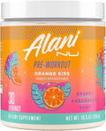 Alani Nu Pre Workout Powder Orange KISS Amino Energy Boost Endurance Supplement Sugar Free 200mg Caffeine L-Theanine Beta-Alanine Citrulline 30 Servings