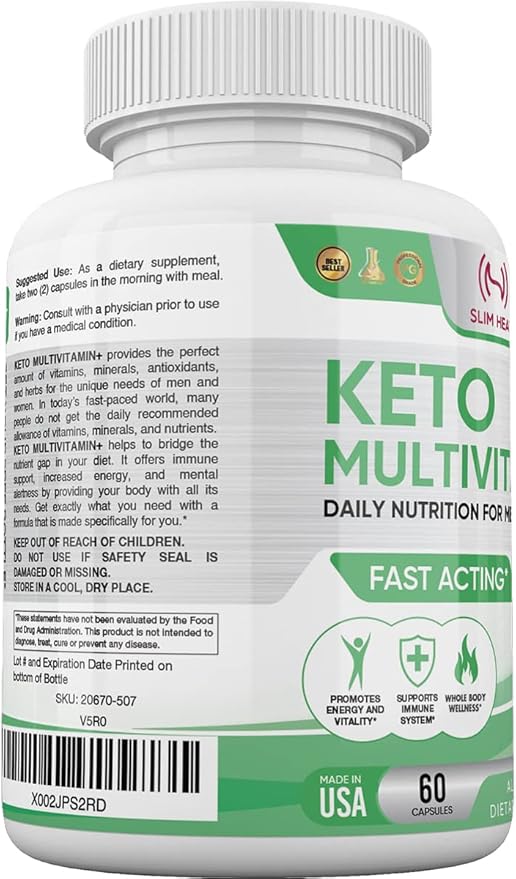 Keto Multivitamin for Women and Men - 35 Potent Pure Ingredients - Vitamin C Vitamin D Vitamin A Vitamin E and Zinc for Immune Support - Non GMO Gluten Free Sugar Free All Natural - 30 Day