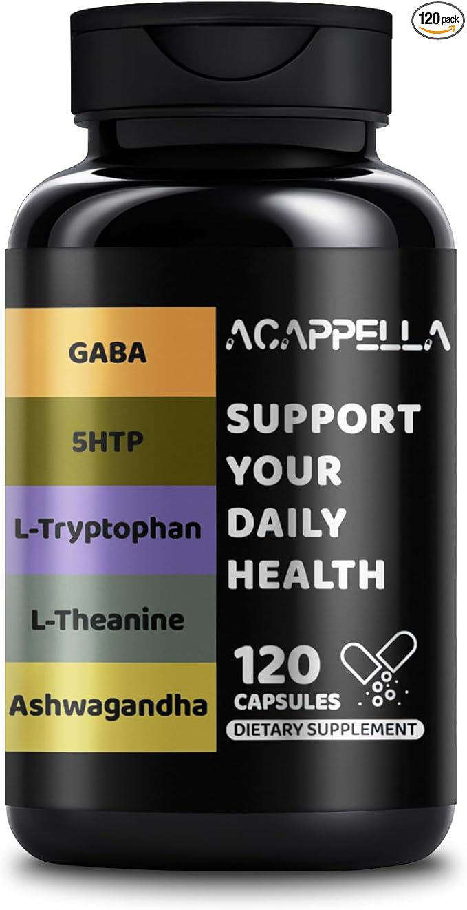 ACAPPELLA Ashwagandha Supplements with GABA Supplement 5-HTP L - Theanine Capsules and L-Tryptophan Capsule - 120 Count