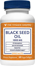 The Vitamin Shoppe Black Seed Oil 1000mg - Immune Health &amp Antioxidant | 3% Thymoquinone Cold-Pressed | 60 Vegan Softgels | Non-GMO