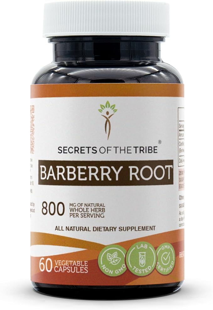 Secrets of the Tribe Barberry Root 60 Capsules Made with Vegetable Capsules and Barberry (Berberis Vulgaris) Dried Root Bark (60 Capsules)