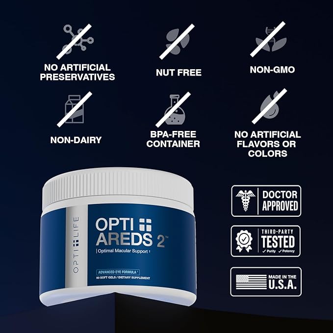 Opti + AREDS 2 Supplements | Vision &amp Eye Health Supplements for Adults | Includes Lutein Zeaxanthin Zinc and Vitamin C for Macular Support* | 90 Softgels / 45 Servings